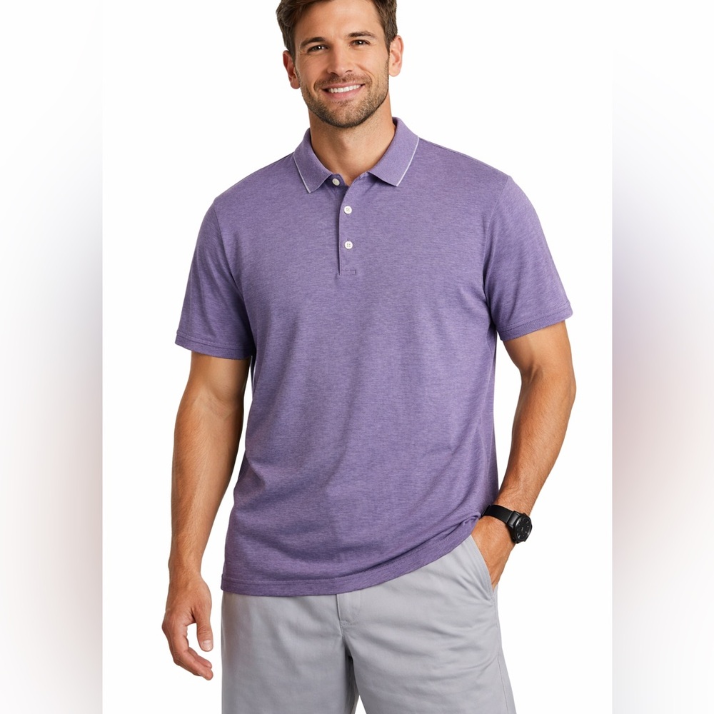 Hartschaeffner Marx Men’s Polo Shirt Large Purple Short Sleeve 100% Cotton
